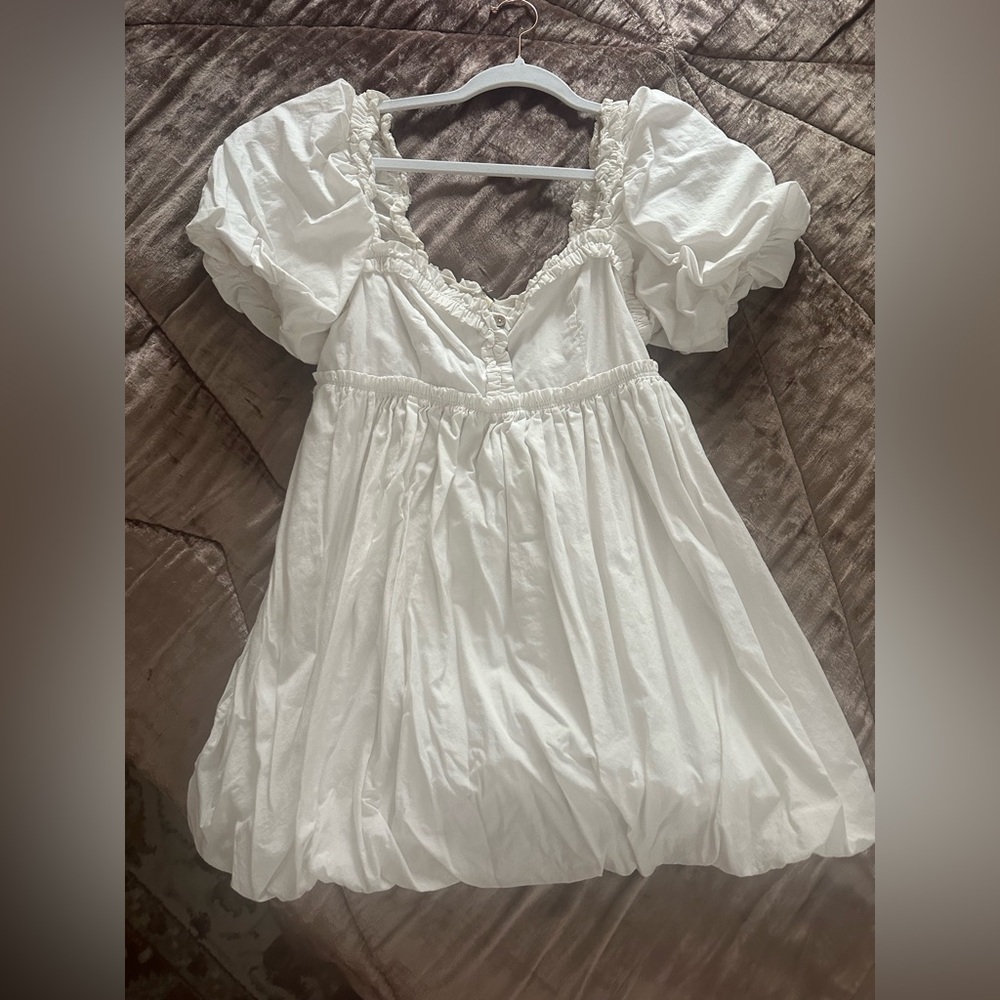 Free People White Puff Sleeve Babydoll Dress - Picture 2 of 4